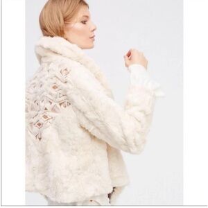FREE PEOPLE Embroidered Cascade Faux Fur Jacket Womens Small